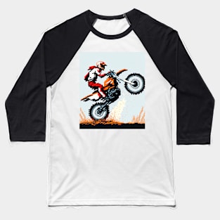 Dirt bike cool wheelie with pixel art style orange and tan Baseball T-Shirt